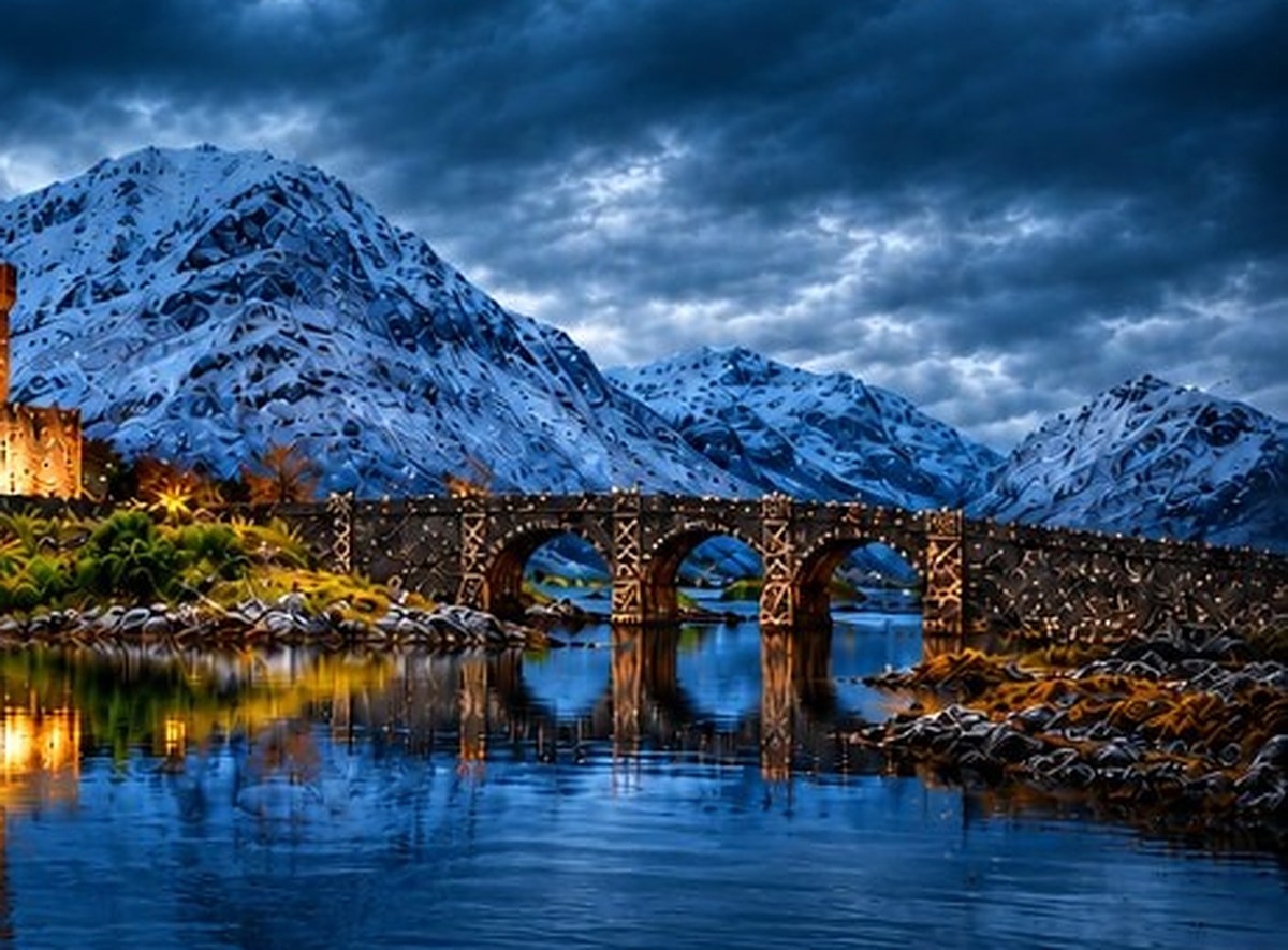 Stone arched bridge over a Scottish loch