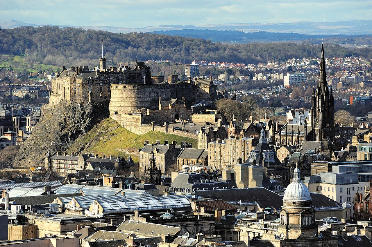 Edinburgh Castle above the city at dusk